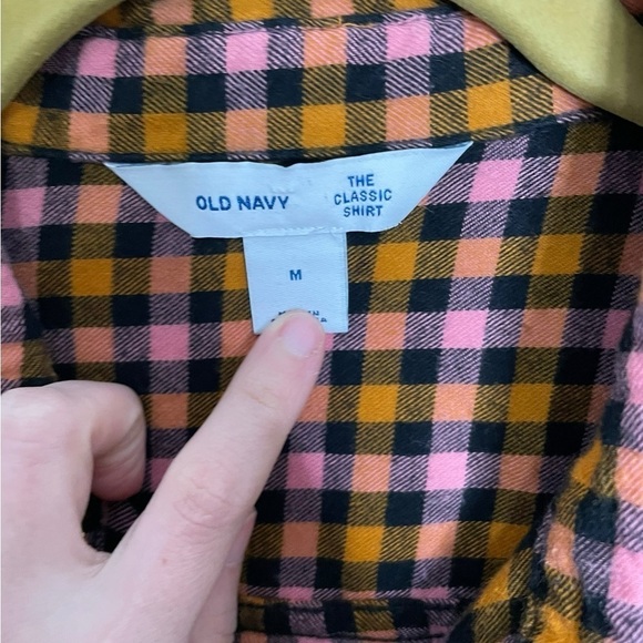 Old Navy Gingham Plaid Orange Pink Perfect Shirt Medium - Picture 4 of 5